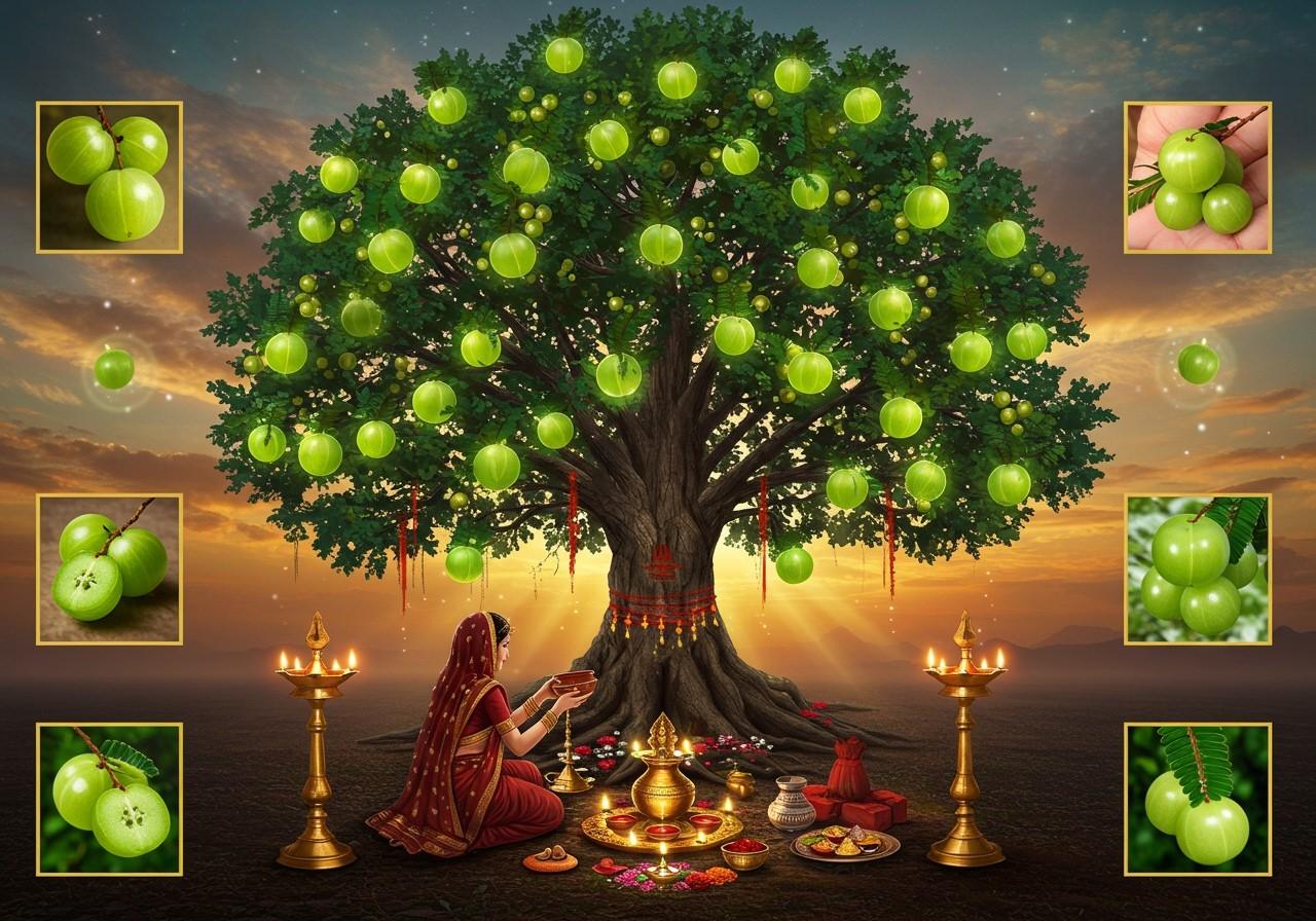 Amla Navami 2025: आज करें आंवला पूजन, मिलेगा अक्षय पुण्य और विष्णु-लक्ष्मी का आशीर्वाद 1 आंवला नवमी 2025 पर भक्त आंवले के वृक्ष की पूजा करते हुए – मां लक्ष्मी और भगवान विष्णु की आराधना का दृश्य
