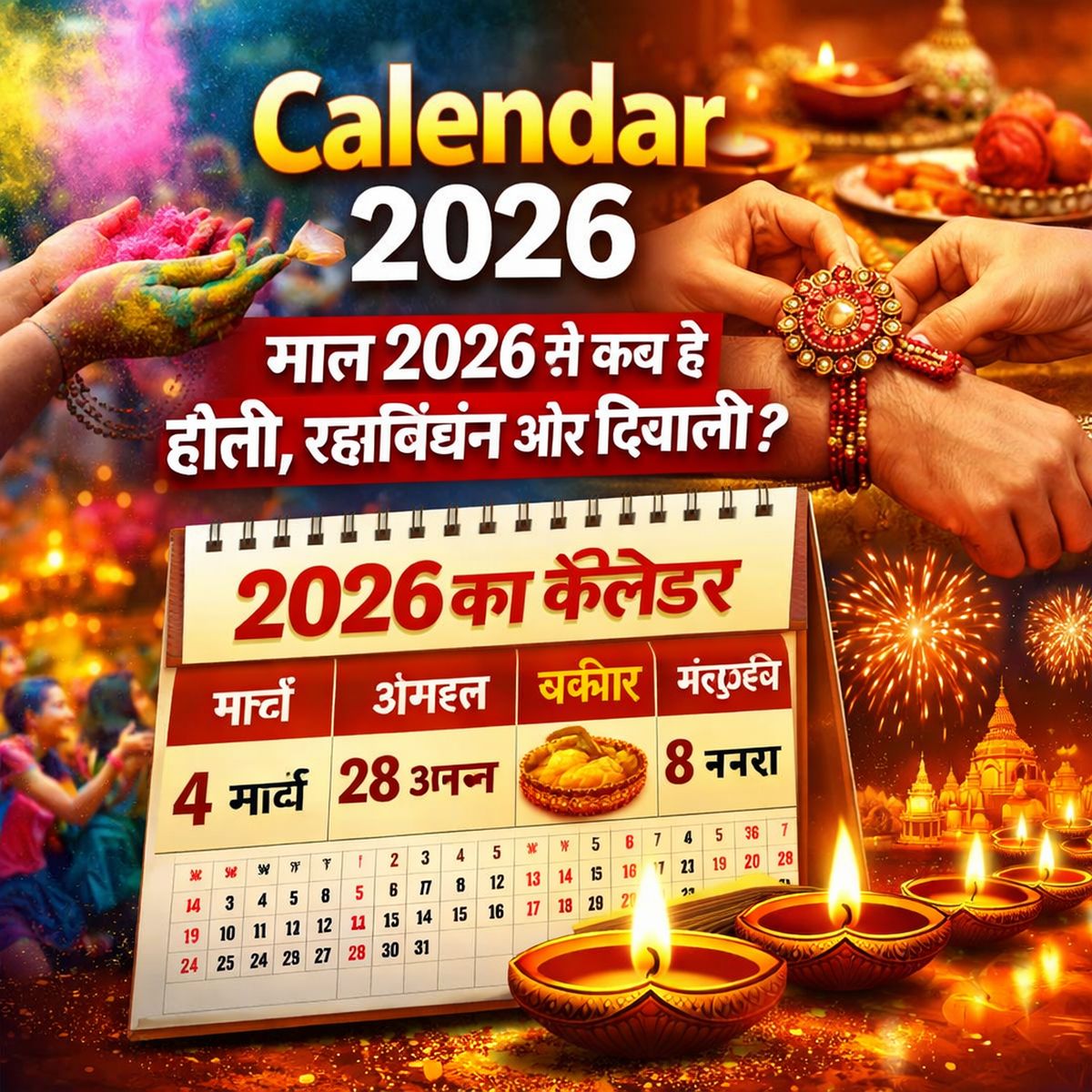 साल 2026 में त्योहार कब हैं? होली, रक्षाबंधन और दिवाली का पूरा कैलेंडर