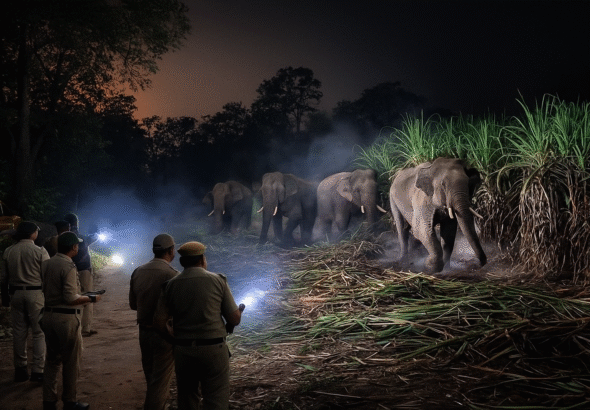 साहबनगर में हाथियों का हमला | दो बीघा गेहूं की फसल बर्बाद