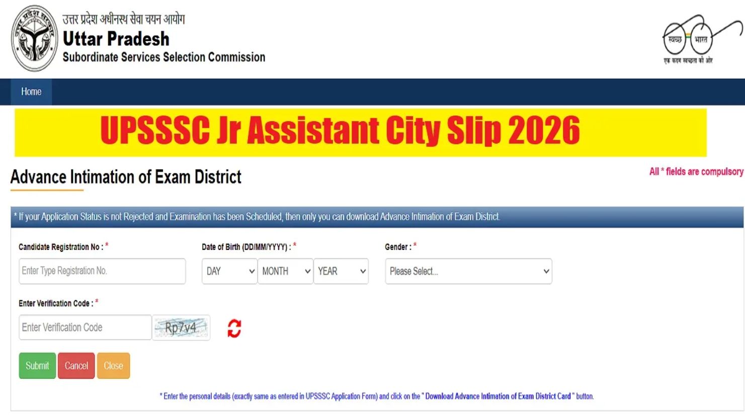 UPSSSC Junior Assistant City Slip 2026