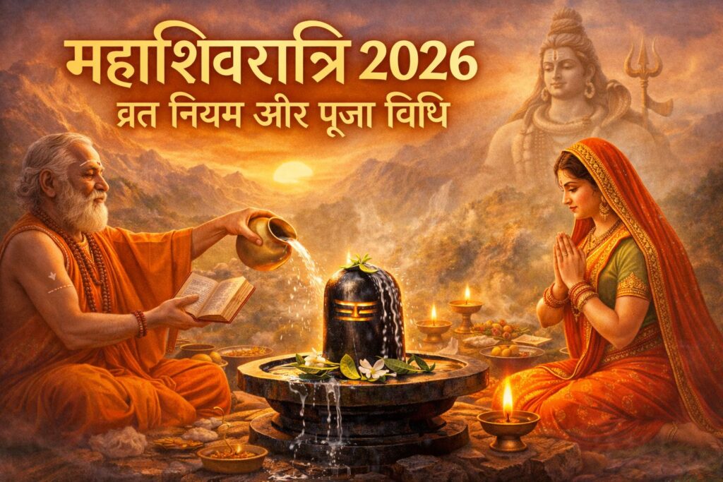 महाशिवरात्रि 2026 पर शिवलिंग अभिषेक करते श्रद्धालु, व्रत नियम और पूजा विधि से जुड़ा धार्मिक दृश्य